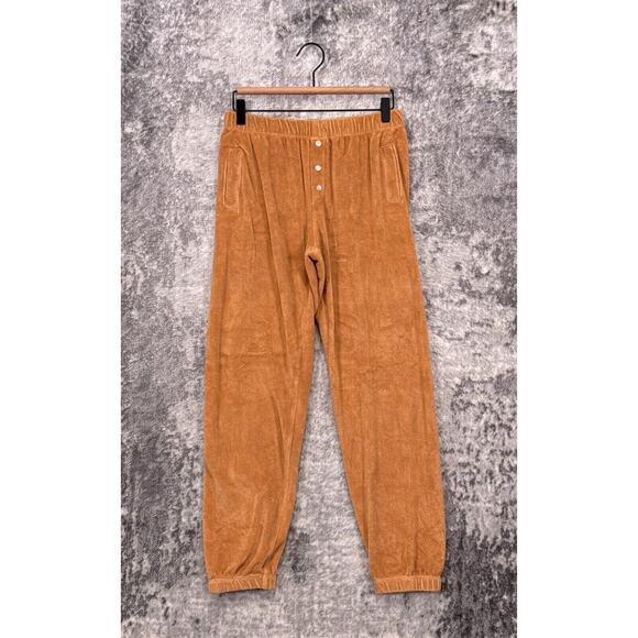 Donni Pants Small Womens Brown Terry Henley Pull On Jogger Sweatpants - Picture 1 of 6